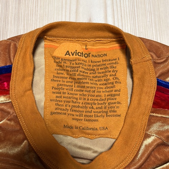 Aviator Nation Gold Velvet Sweatshirt with Red and Blue Stripes - Picture 3 of 9
